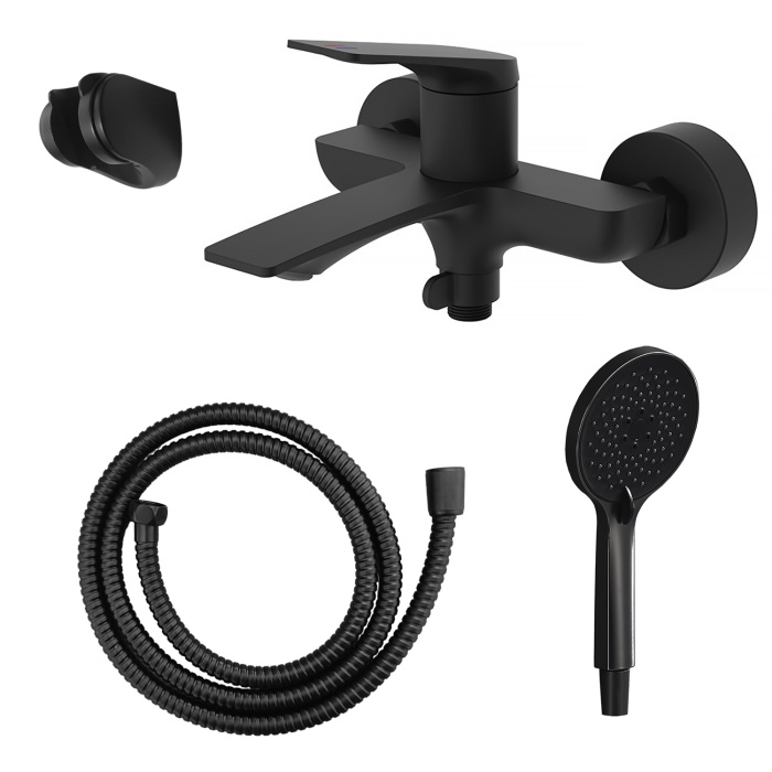 Смеситель для ванны Azario Lursy с ручным душем, керамический картридж, шланг 150 см, черный матовый (AZ-K3049B)