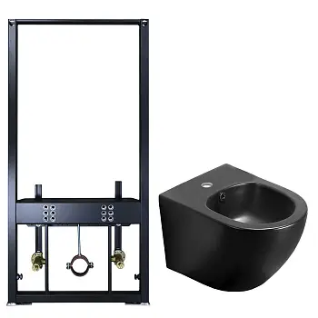  Сет AZARIO Инсталляция для Биде + подвесное биде Azario Grado чёрный матовый (AZ-8040-1001/F-0053-0025+AZ-0046-BN SP)