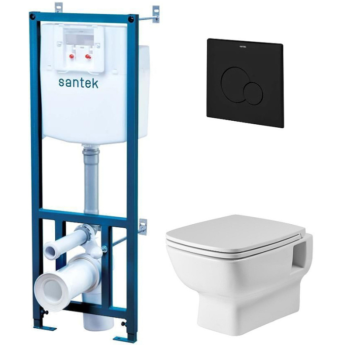 ПЭК унитаз с инсталляцией Santek Нео Rimless с сиденьем "Микролифт" и черной матовой клавишей смыва (1WH501777)