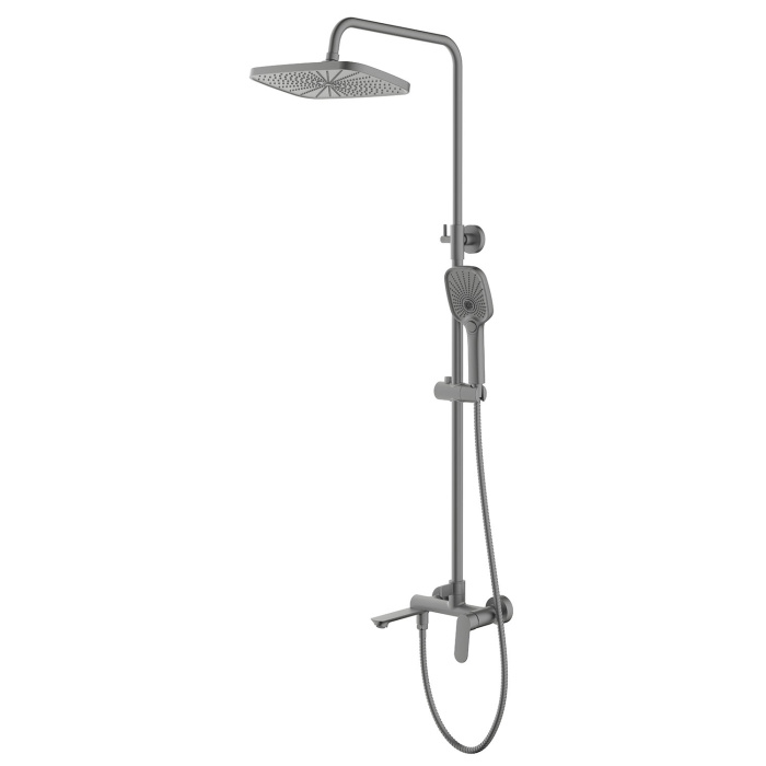 Душевая система Azario Alanti с квадратным тропическим душем, керамический картридж, шланг 150 см, графит (AZ-K2332-1GR)