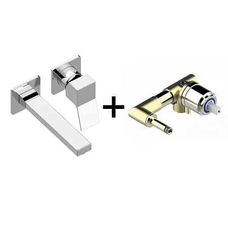 Комплект Bossini TEO Смеситель для раковины, настенный, встраиваемый, с изливом 18.5 см, хром + Встраиваемая часть однорычажного смесителя (Z00731.030+Z00801)