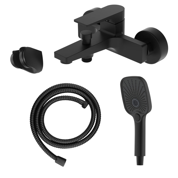 Смеситель для ванны Azario Arida керамический картридж, с ручным душем, шланг 150 см, черный матовый (AZ-K3054B)