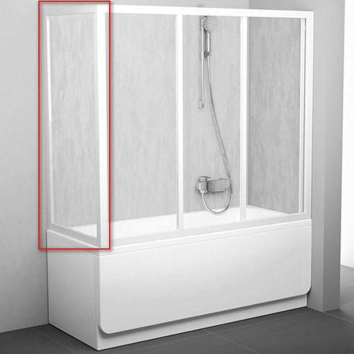 Боковая стенка шторки на ванну Ravak APSV-80, профиль белый, витраж полистирол рейн (9504010241)