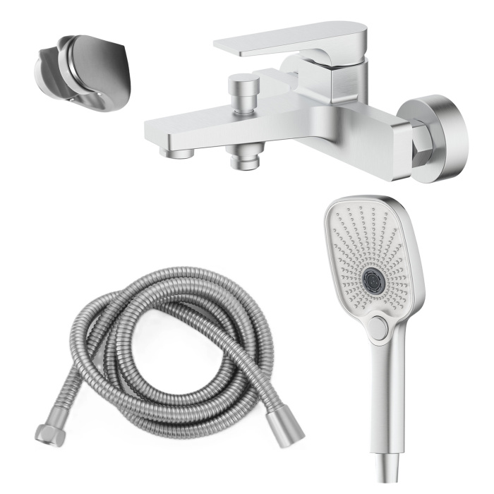 Смеситель для ванны Azario Arida керамический картридж, с ручным душем, шланг 150 см, сатин (AZ-K3054BN)