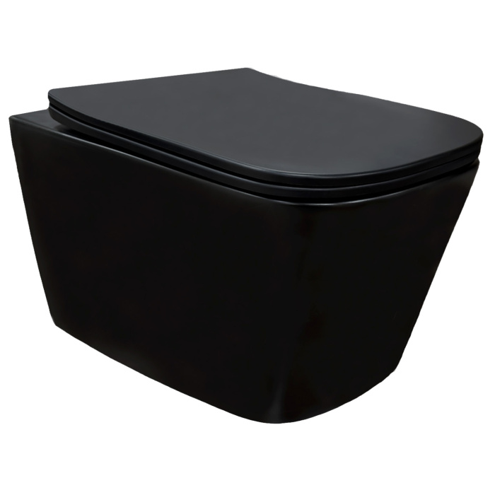 Унитаз подвесной Azario Cascad-Black 360х520х365 безободковый, система смыва "скрытое Торнадо", с быстросъемным сиденьем "Микролифт", черный матовый (AZ-2303A-MB)