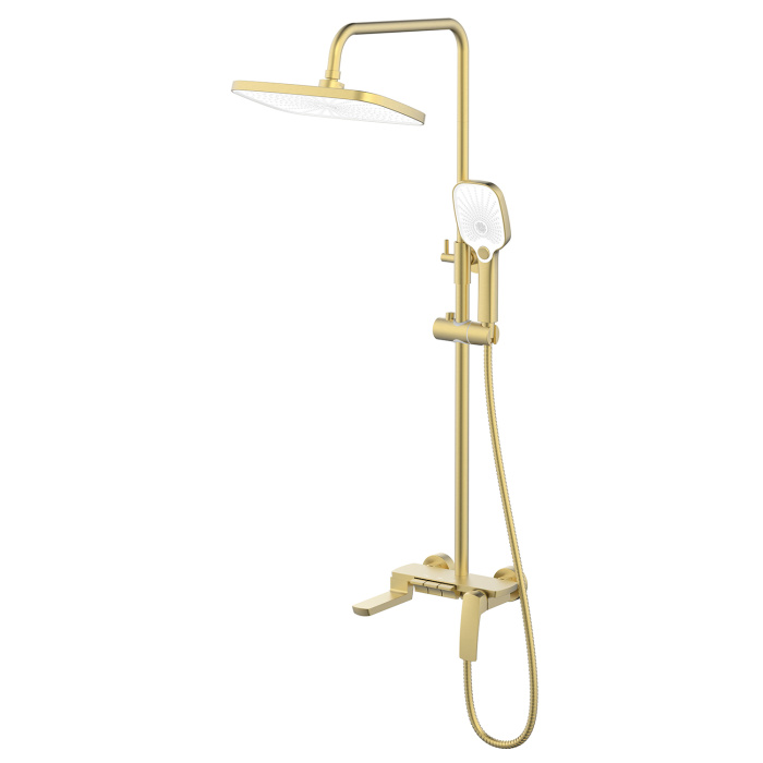 Душевая система Azario Conda с квадратным тропическим душем, керамический картридж, шланг 150 см, золото матовое (AZ-K2311MG)