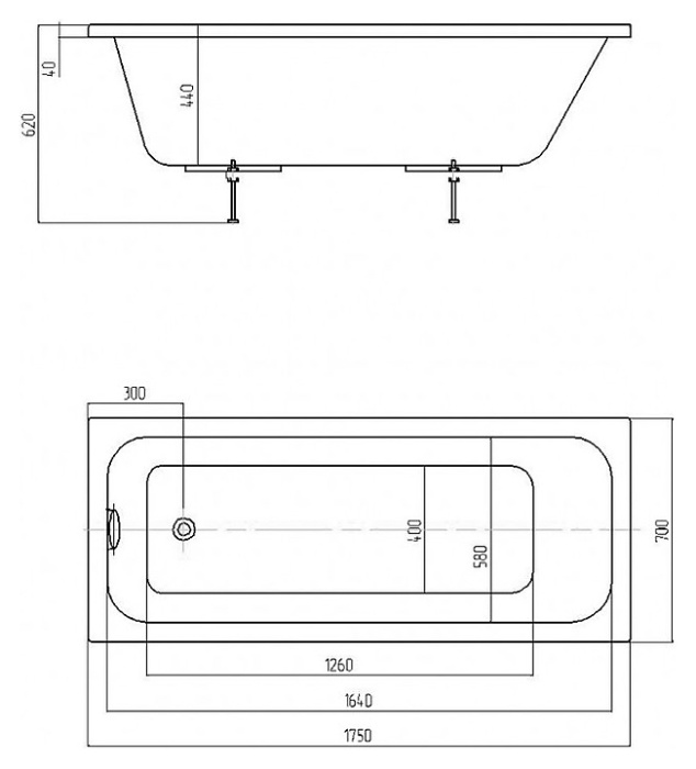 BELLA Ванна акриловая прямоугольная 175х70 см СХЕМА