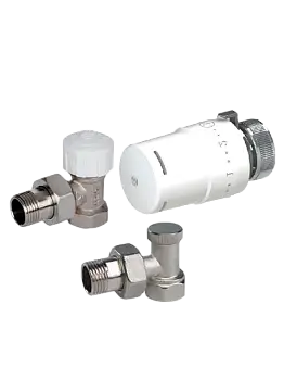 Полный термокомплект для радиатора ARCO, угловой - латунь хромированная (880040+501275+507205) KCT01