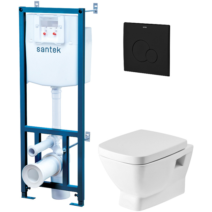 ПЭК унитаз с инсталляцией Santek Нео с сиденьем "Микролифт" и черной матовой клавишей смыва (1WH501776)