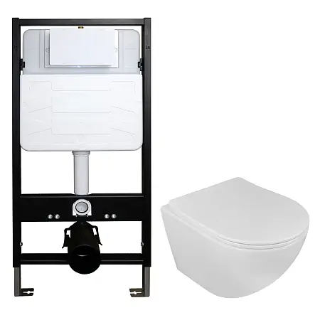Сет: Инсталляция для подвесного унитаза AZARIO FORTE + подвесной унитаз Loranto ESTER с системой смыва "Tornado", сиденье микролифт (AZ-100-100F+AZ-87265)