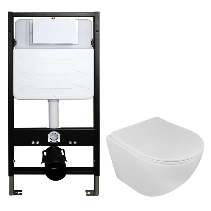 Сет: Инсталляция для подвесного унитаза AZARIO FORTE + подвесной унитаз Loranto ESTER с системой смыва "Tornado", сиденье микролифт (AZ-100-100F+AZ-87265)