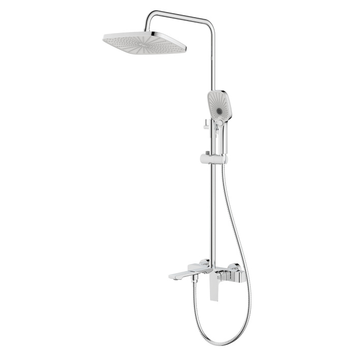 Душевая система Azario Arida с квадратным тропическим душем, керамический картридж, шланг 150 см, хром (AZ-K2354)