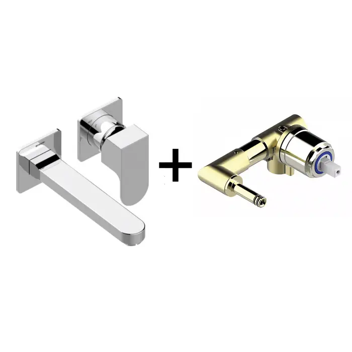 Комплект Bossini TEO Смеситель для раковины, настенный, встраиваемый, с изливом 18.5 см, хром + Встраиваемая часть однорычажного смесителя (Z00732.030+Z00801)