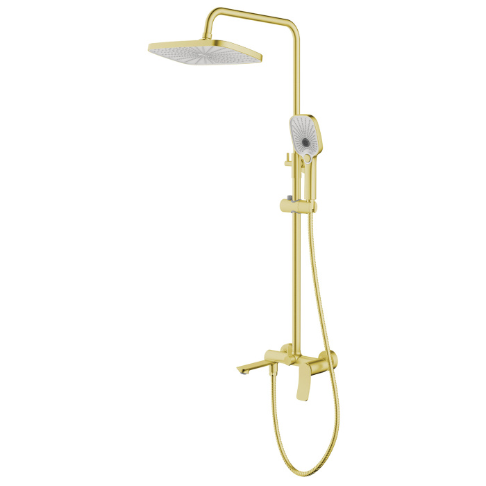 Душевая система Azario Escaro с квадратным тропическим душем, керамический картридж, шланг 150 см, золото матовое (AZ-K2374MG)