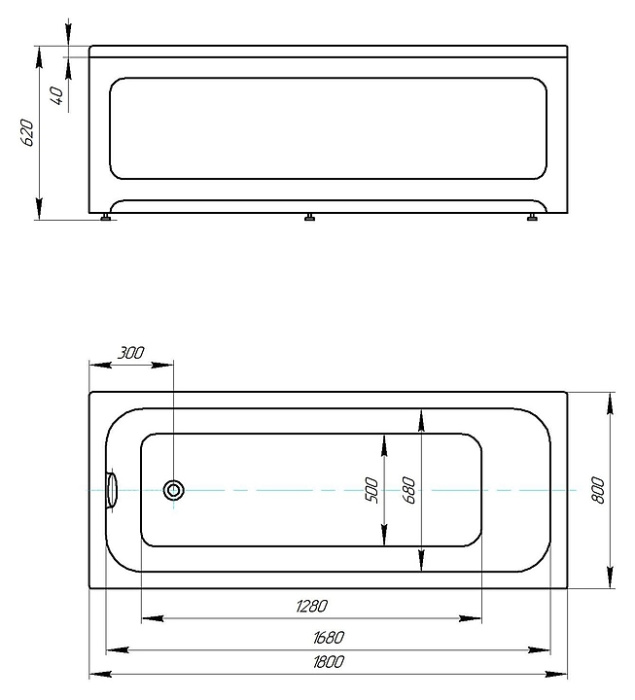 BELLA Ванна акриловая прямоугольная 180х80 см СХЕМА