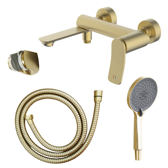 Смеситель для ванны Azario Escaro с ручным душем, керамический картридж, шланг 150 см, золото матовое (AZ-K3074MG)