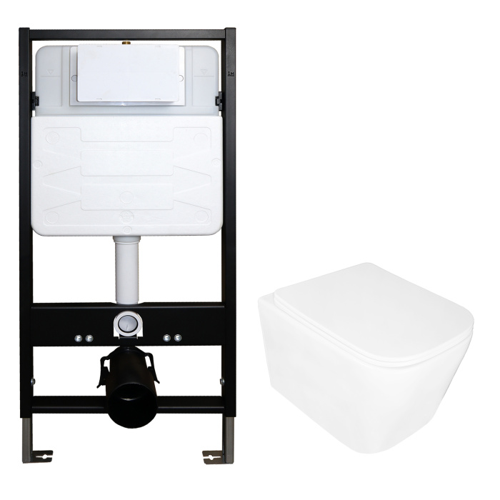 Сет: Инсталляция для подвесного унитаза AZARIO FORTE 3/6л.+ подвесной унитаз Loranto DELPHI, с системой смыва Tornado, сиденье микролифт (AZ-100-100F+91343)