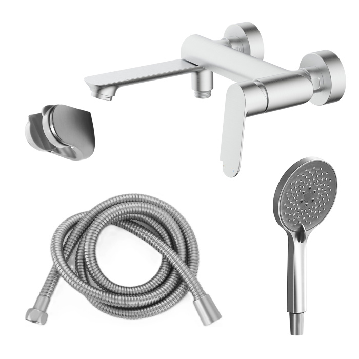 Cмеситель для ванны Azario Alanti с ручным душем, керамический картридж, шланг 150 см, сатин (AZ-K3032BN)