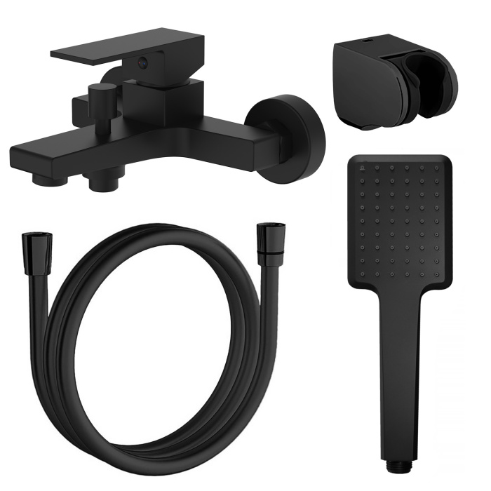 Смеситель для ванны и душа Azario EDDIE с ручным душем, керамический картридж, черный матовый (AZ-WQY238207PA)