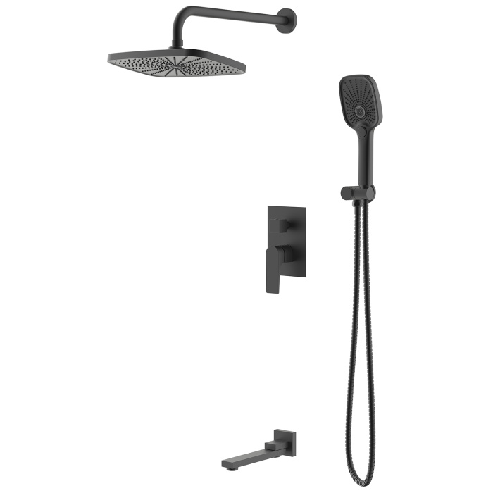 Душевая система Azario Arida скрытый монтаж, с изливом, керамический картридж, шланг 150 см, черный матовый (AZ-K7354B)