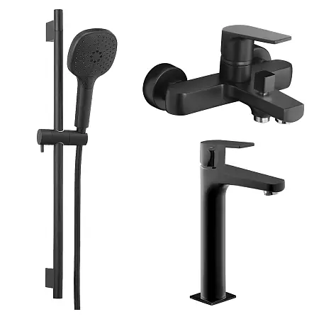 Набор смесителей 3 в 1 для ванны Azario TREYA, черный матовый (AZ-156805024+AZ-156845524+AZ-157820224)