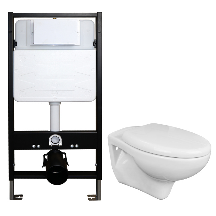 Сет: Инсталляция для подвесного унитаза AZARIO FORTE + Унитаз подвесной Azario STELLA ободковый, с быстросъемным сидением микролифт (AZ-100-100F+AZ-VT005+AZ-VT005sc)