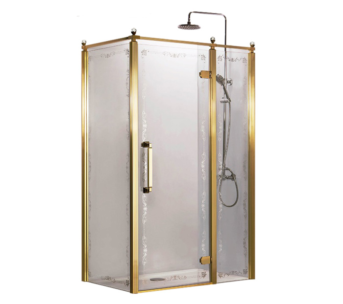 Душевое ограждение Azario ONTARIO 900х1200х2000 R, без поддона, матовое стекло 8 мм с узором, цвет профиля золото глянцевое (AZ-NBB1231-R 900 GOLD)