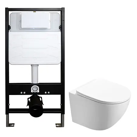 Сет: Инсталляция для подвесного унитаза AZARIO FORTE + подвесной унитаз Azario Trevi смыв "Скрытое торнадо" сиденье микролифт (AZ-100-100F+AZ-0093UQ3)