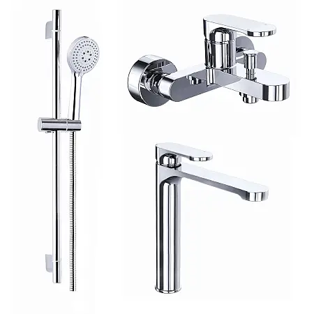 Набор смесителей 3 в 1 для ванны Azario VIANO, хром (AZ-15830501+AZ-15834551+AZ-15782010)