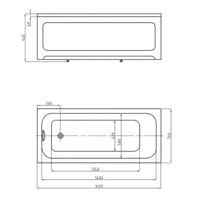 BELLA Ванна акриловая прямоугольная 160х70 см СХЕМА