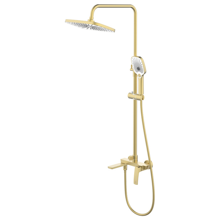 Душевая система Azario Conda с квадратным тропическим душем, керамический картридж, шланг 150 см, золото матовое (AZ-K2411MG)