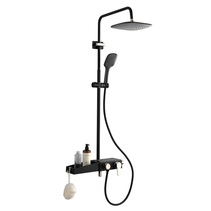 Душевая система AZARIO с поворотным изливом, керамический картридж, черный/золото (AZ-801-2) Душевая система AZARIO с поворотным изливом, керамический картридж, черный/золото (AZ-801-2)