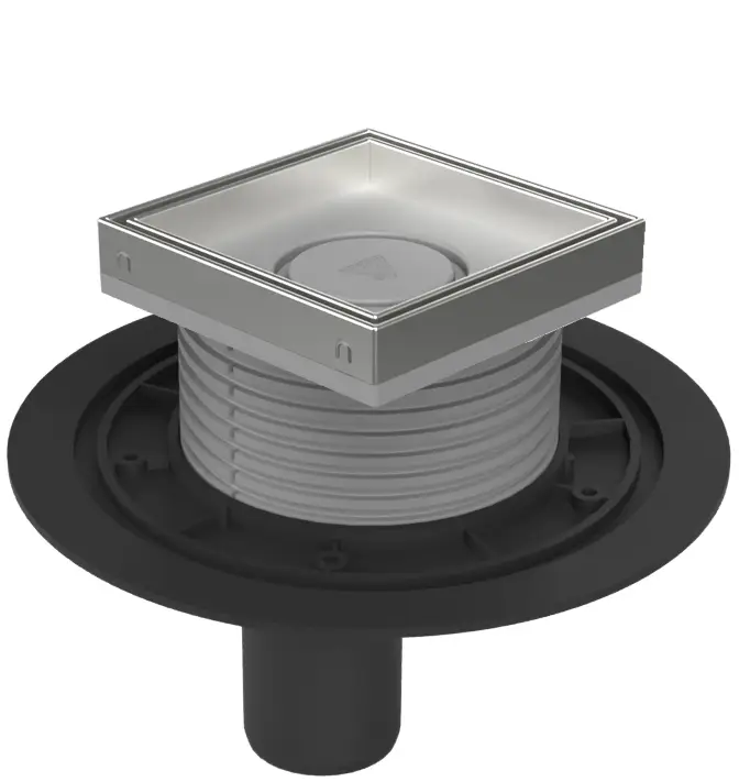 Душевой трап AZARIO DN50 10х10х13 см, пластиковый, вертикальный слив, универсальный, решетка под плитку (AZ-C 384 A)