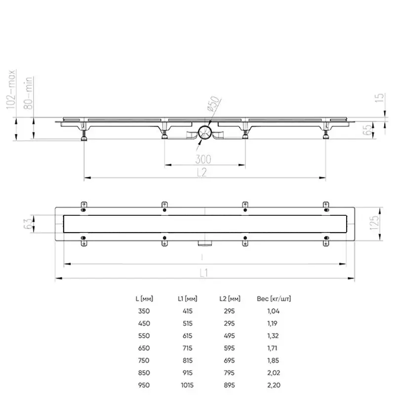 чертеж пластиковые желоба D50
