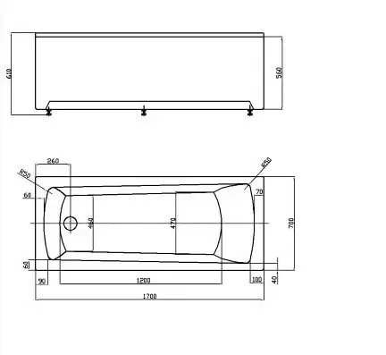 ENRICA Ванна акриловая прямоугольная 170х70 см СХЕМА
