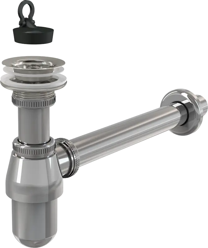 Сифон для раковины Alcadrain 32 мм, цельнометаллический, с водосливом 5/4", хром (A437)