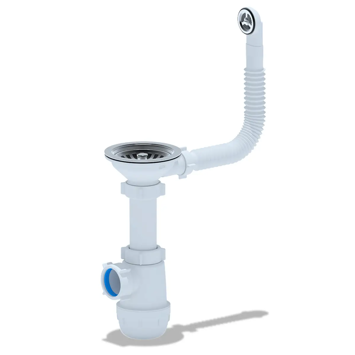 Сифон для кухонной мойки Ани Пласт Грот 3 1/2"*40 с круглым гибким переливом (A0142S)