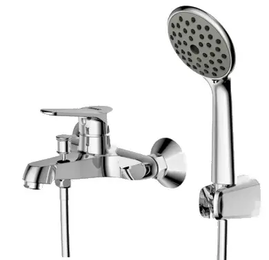 Смеситель для ванны и душа Bravat Eco с коротким изливом, шлангом 150 см и душевой лейкой, Хром (F6111147C-B)