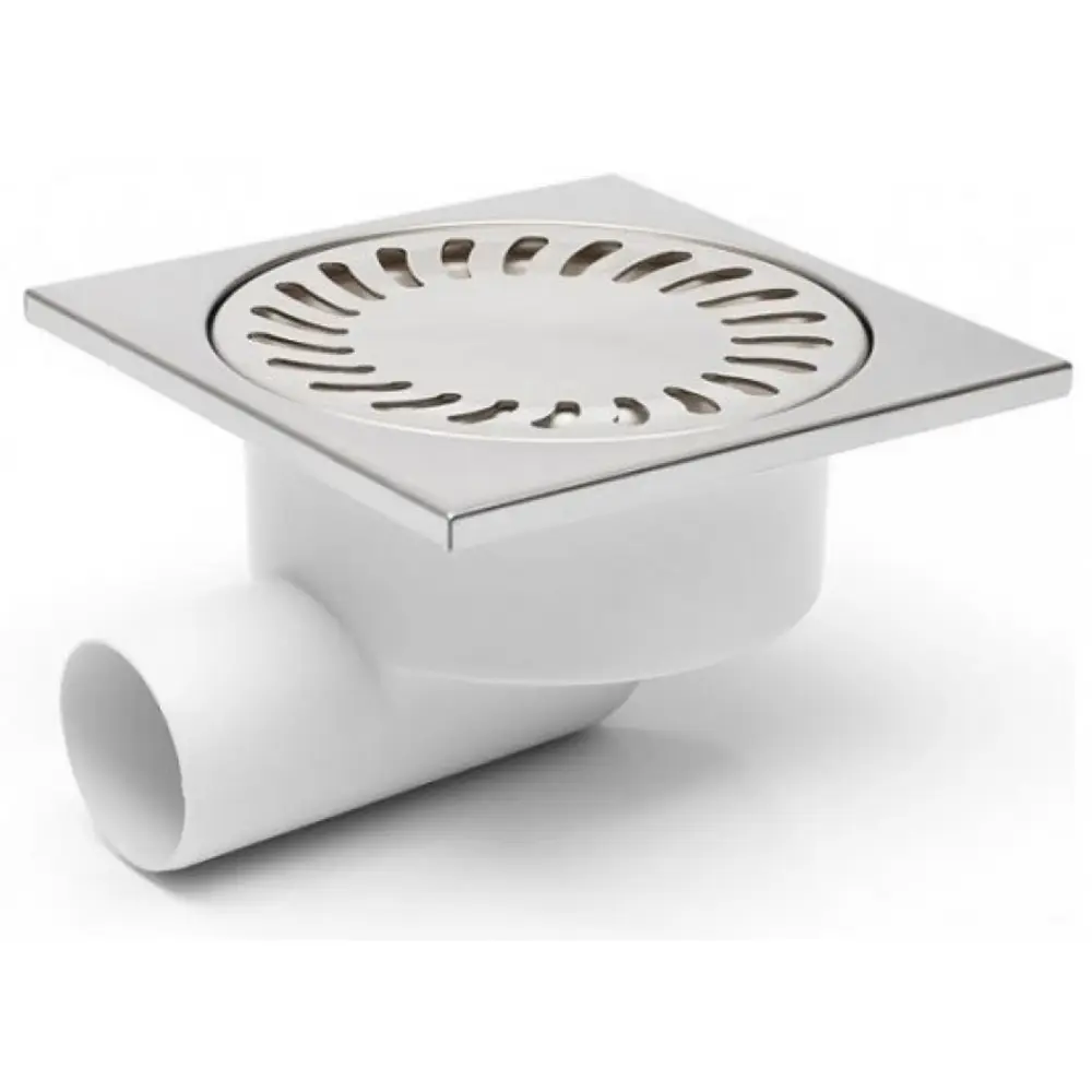 Душевой трап AZARIO НЕПТУН DN50/95 15х15см, пластик, боковой слив, решетка из нержавеющей стали (AZ-326 X N)