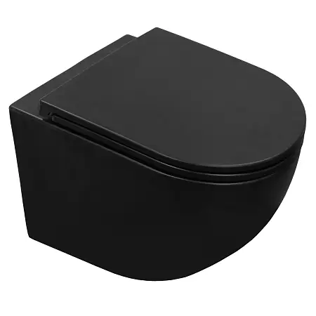 Унитаз подвесной Azario Grado 490х370х360 безободковый с сиденьем микролифт, черный матовый (AZ-0046-MB)