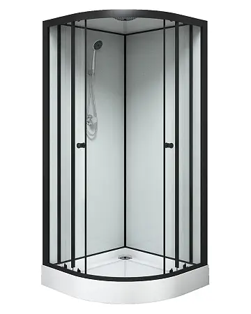Душевая кабина Loranto NEO 90x90x(190+15) с низким поддоном 15см, прозрачное закаленное стекло 5 мм, задние стеклянные стенки белые, профиль черный-матовый (CS-22109)