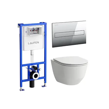 ПЭК: Laufen PRO подвесной унитаз rimless + инсталляция + кнопка + сиденье (8.6996.6.000.000.R)
