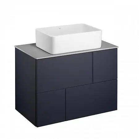 Комплект: Тумба под раковину Roca Pilar 80 подвесная, 2 ящика + Столешница Roca Pilar 80, керамогранит, серая + раковина накладная MILA, синий (Z.RU93.1.044.9)