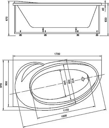 PAOLINA Ванна асимм 170х97 с фронт панелью и монт комп ЛЕВАЯ СХЕМА