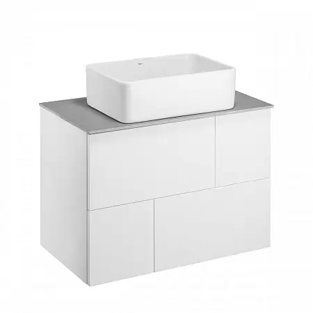 Комплект: Тумба под раковину Roca Pilar 80 подвесная, 2 ящика + Столешница Roca Pilar 80, керамогранит, серая + раковина накладная MILA, белый (Z.RU93.1.044.8)