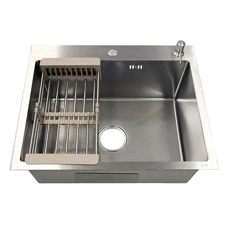 Кухонная мойка AZARIO NICOLE 500х500х220 нержавеющая сталь, в комплекте сифон, диспенсер, коландер, серебро соты (AZS5050H)