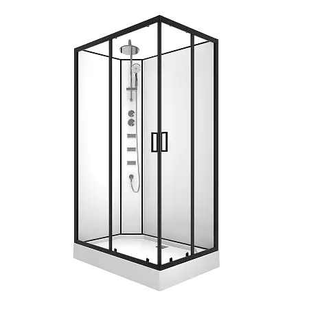 Душевая кабина Loranto NEO 120x80x(190+15) с низким поддоном 15см, прозрачное закаленное стекло 5 мм, задние стеклянные стенки белые, профиль черный-матовый (CS-21813)