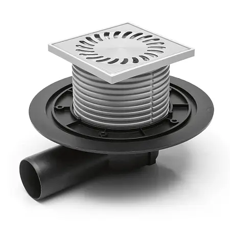 Душевой трап Azario 125х125 Dn 50 горизонтальный выпуск, с решеткой из нержавеющей стали, гидрозатвором (AZ-381 A) 