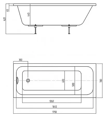 BELLA Ванна акриловая прямоугольная 175х70 см СХЕМА