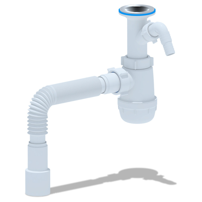 Сифон для раковины Ани Пласт Грот 1 1/2"*40 с отводом для стиральной машины, с гибкой трубой 40*40/50 (A2015)